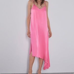 NEW Zara Asymmetrical Slip Dress Pink XS